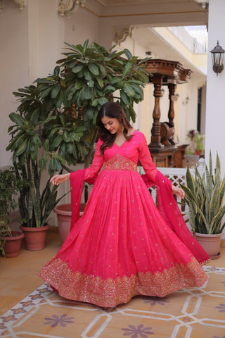 Pink Silk Embroidered Anarkali Gown ClothsVilla