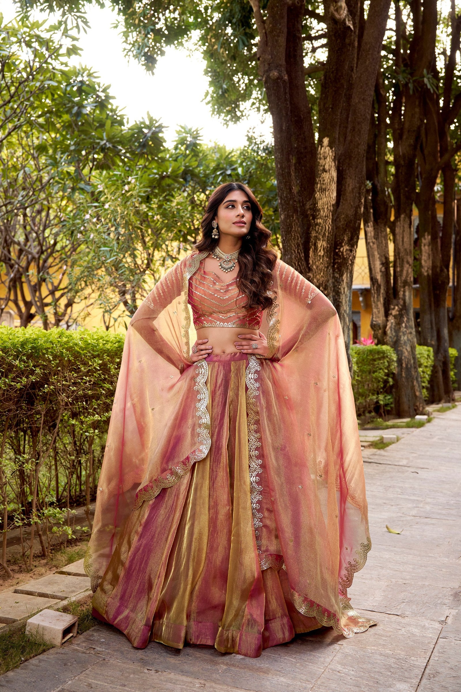 Pink Silk Embroidered Lehenga Set ClothsVilla