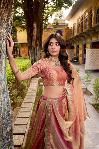 Pink Silk Embroidered Lehenga Set ClothsVilla