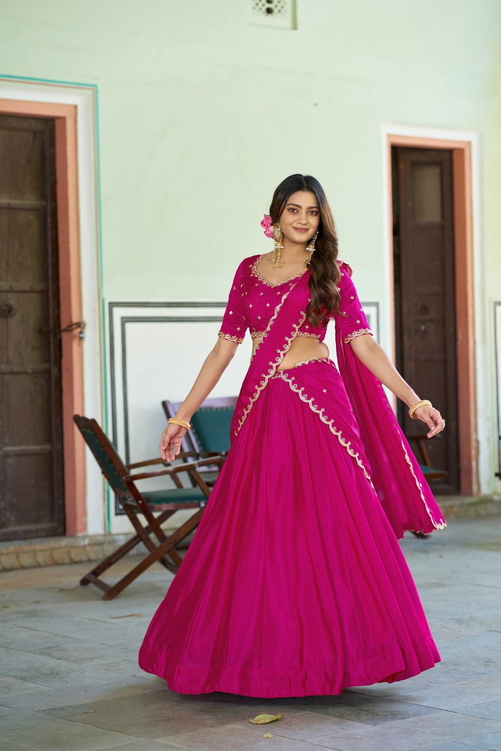 Pink Silk Embroidered Lehenga ClothsVilla