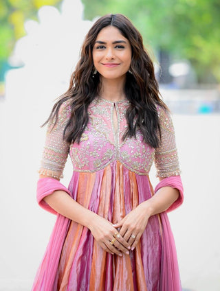 Pink Silk Embroidery Beads Work Gown ClothsVilla