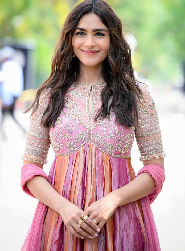 Pink Silk Embroidery Beads Work Gown ClothsVilla