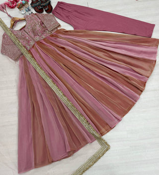 Pink Silk Embroidery Beads Work Gown ClothsVilla