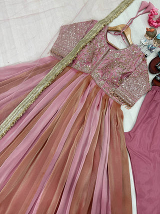 Pink Silk Embroidery Beads Work Gown ClothsVilla