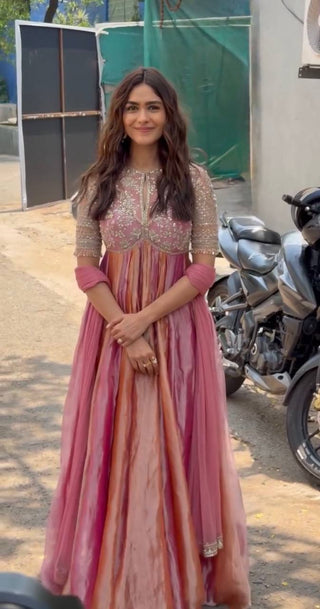 Pink Silk Embroidery Beads Work Gown ClothsVilla