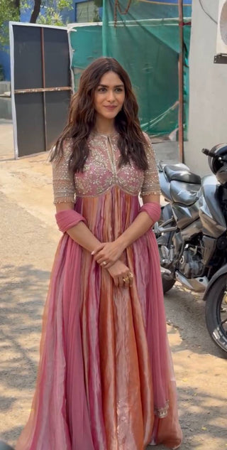 Pink Silk Embroidery Beads Work Gown ClothsVilla