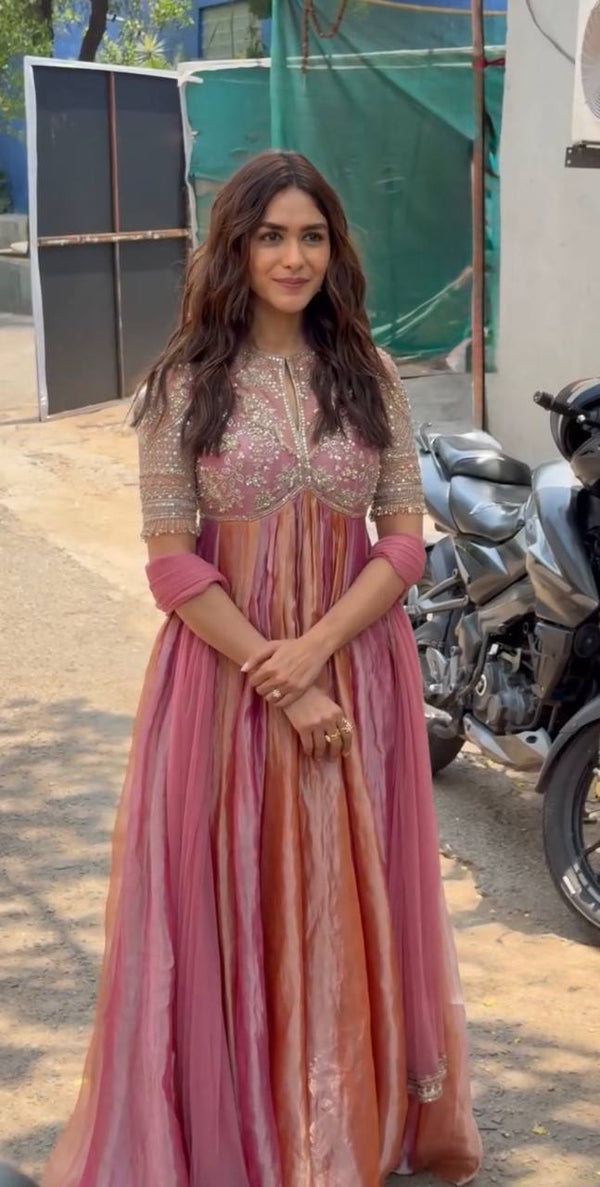 Pink Silk Embroidery Beads Work Gown ClothsVilla