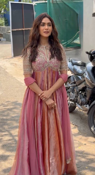 Pink Silk Embroidery Beads Work Gown ClothsVilla
