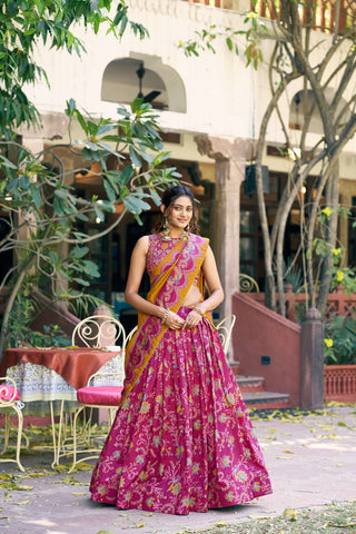 Pink Silk Foil Print Lehenga Set Clothsvilla