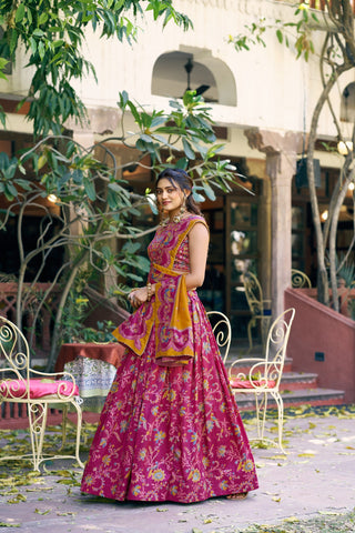 Pink Silk Foil Print Lehenga Set Clothsvilla