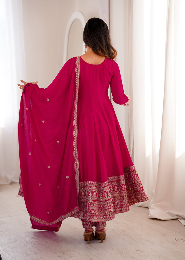 Pink Silk Full Kali Anarkali Gown set ClothsVilla