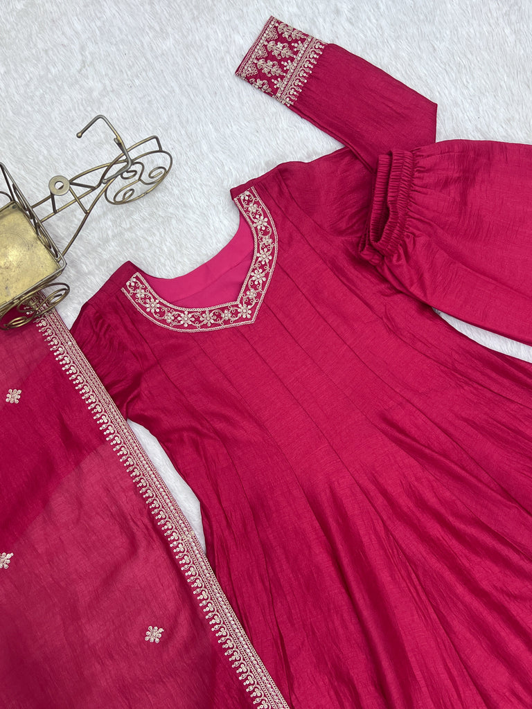 Pink Silk Full Kali Anarkali Gown set ClothsVilla