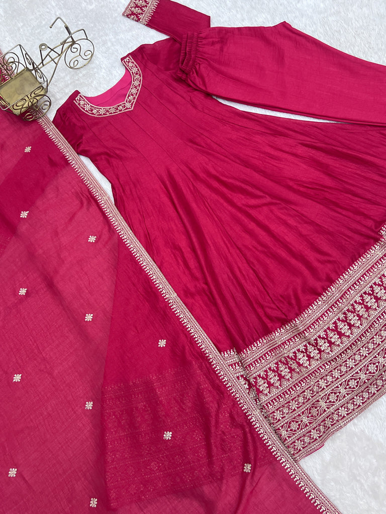 Pink Silk Full Kali Anarkali Gown set ClothsVilla