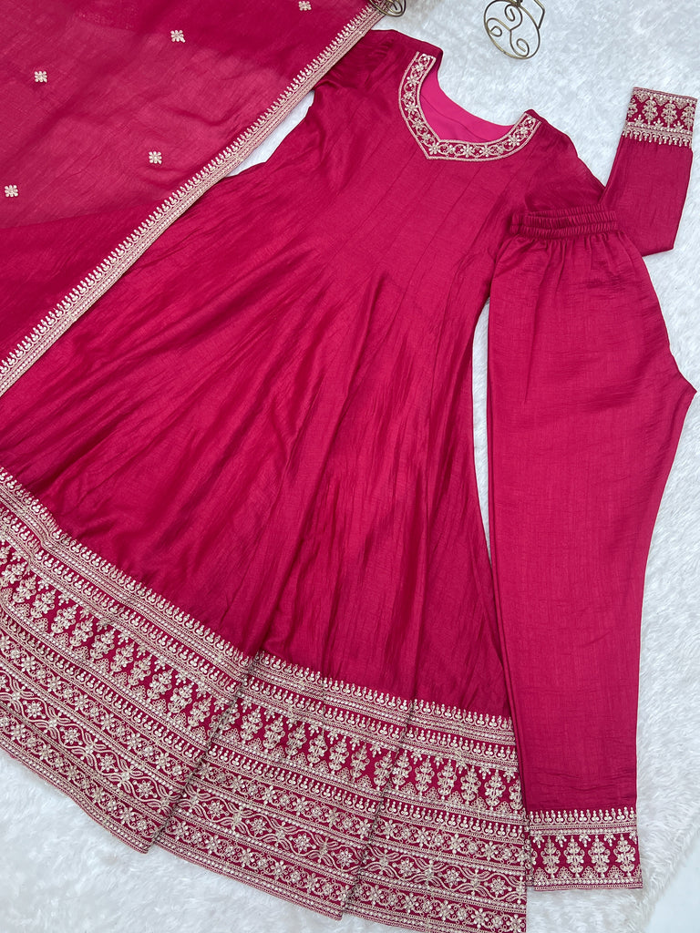 Pink Silk Full Kali Anarkali Gown set ClothsVilla