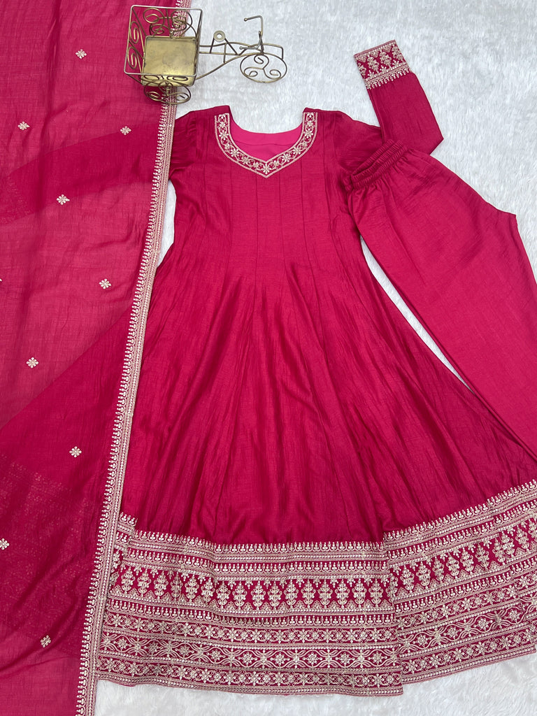 Pink Silk Full Kali Anarkali Gown set ClothsVilla