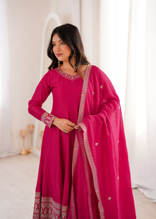 Pink Silk Full Kali Anarkali Gown set ClothsVilla