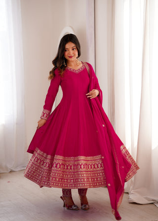 Pink Silk Full Kali Anarkali Gown set ClothsVilla