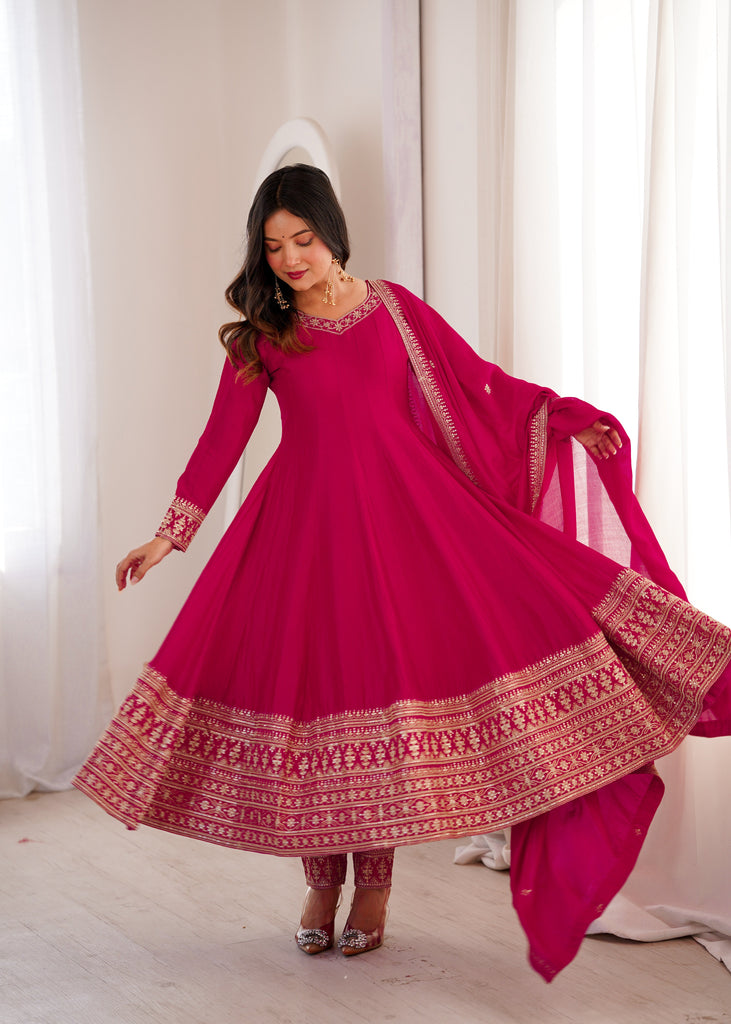 Pink Silk Full Kali Anarkali Gown set ClothsVilla