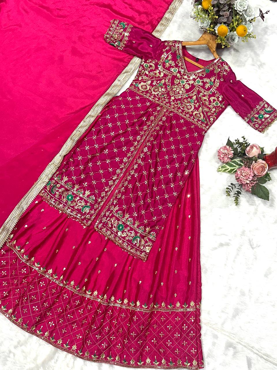 Pink Silk Kali Cut Lehenga Set ClothsVilla