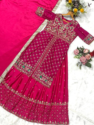 Pink Silk Kali Cut Lehenga Set ClothsVilla