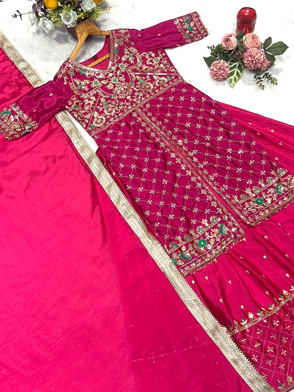 Pink Silk Kali Cut Lehenga Set ClothsVilla