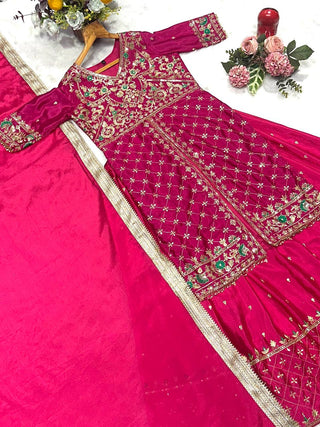 Pink Silk Kali Cut Lehenga Set ClothsVilla