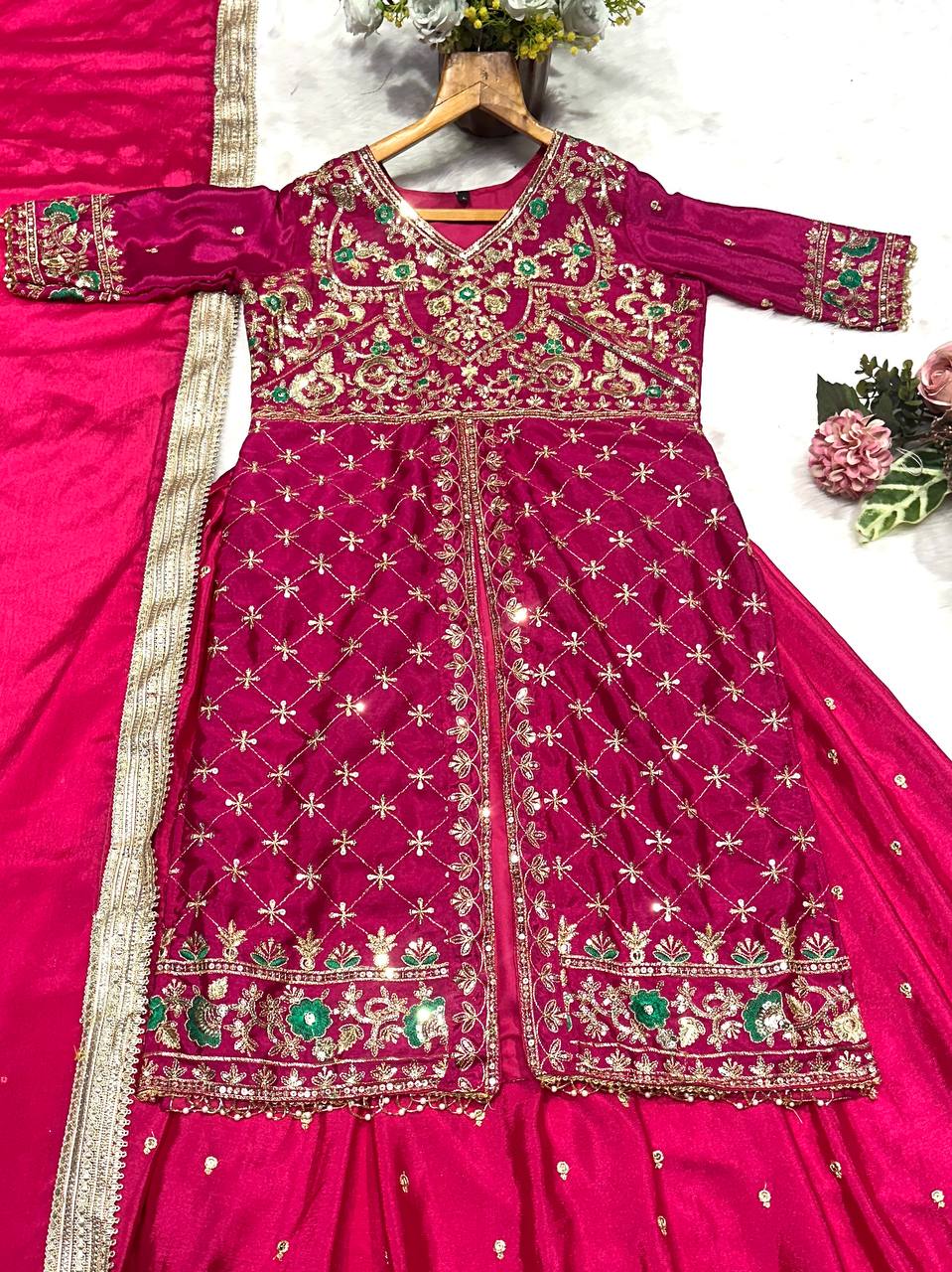 Pink Silk Kali Cut Lehenga Set ClothsVilla