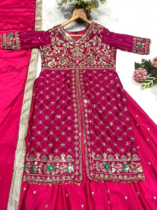 Pink Silk Kali Cut Lehenga Set ClothsVilla