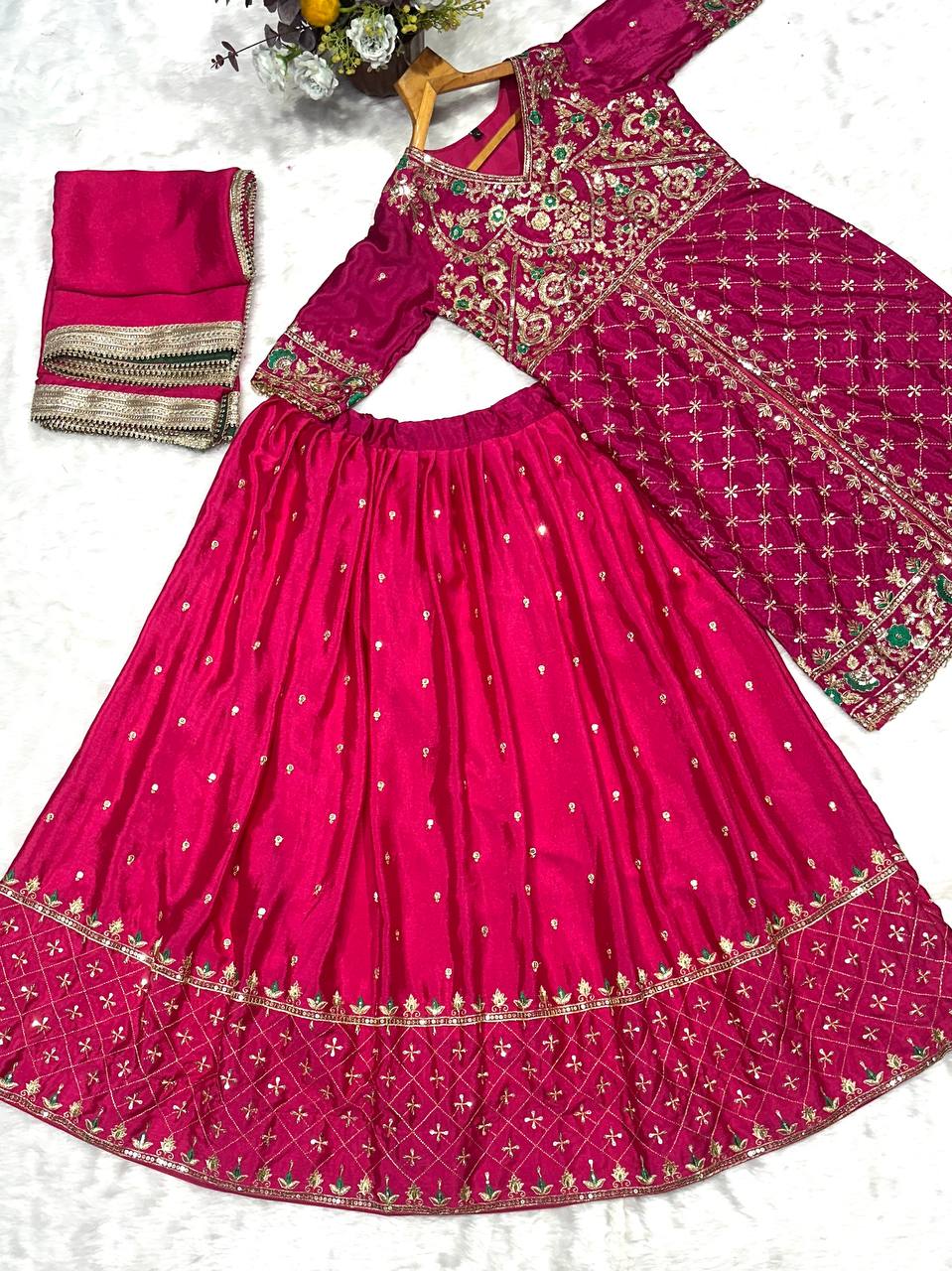 Pink Silk Kali Cut Lehenga Set ClothsVilla