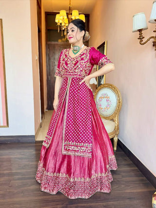 Pink Silk Kali Cut Lehenga Set ClothsVilla