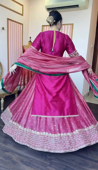 Pink Silk Kali Cut Lehenga Set ClothsVilla