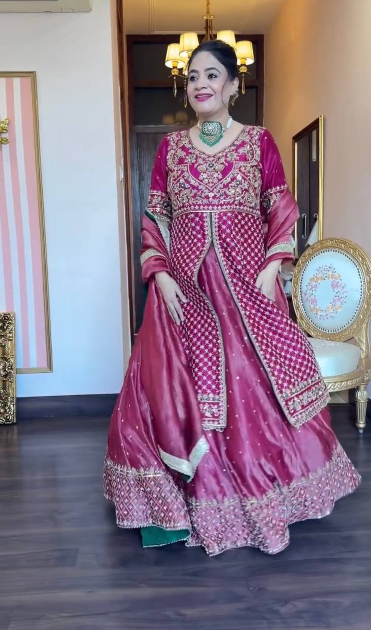 Pink Silk Kali Cut Lehenga Set ClothsVilla