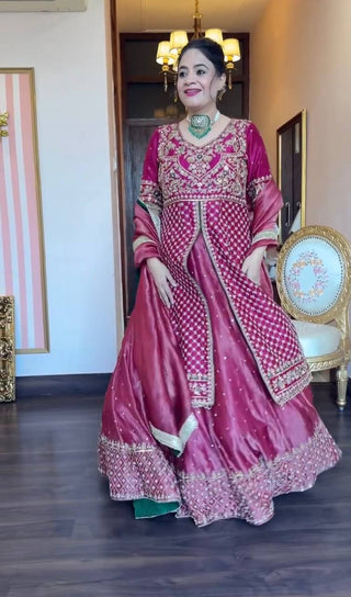 Pink Silk Kali Cut Lehenga Set ClothsVilla