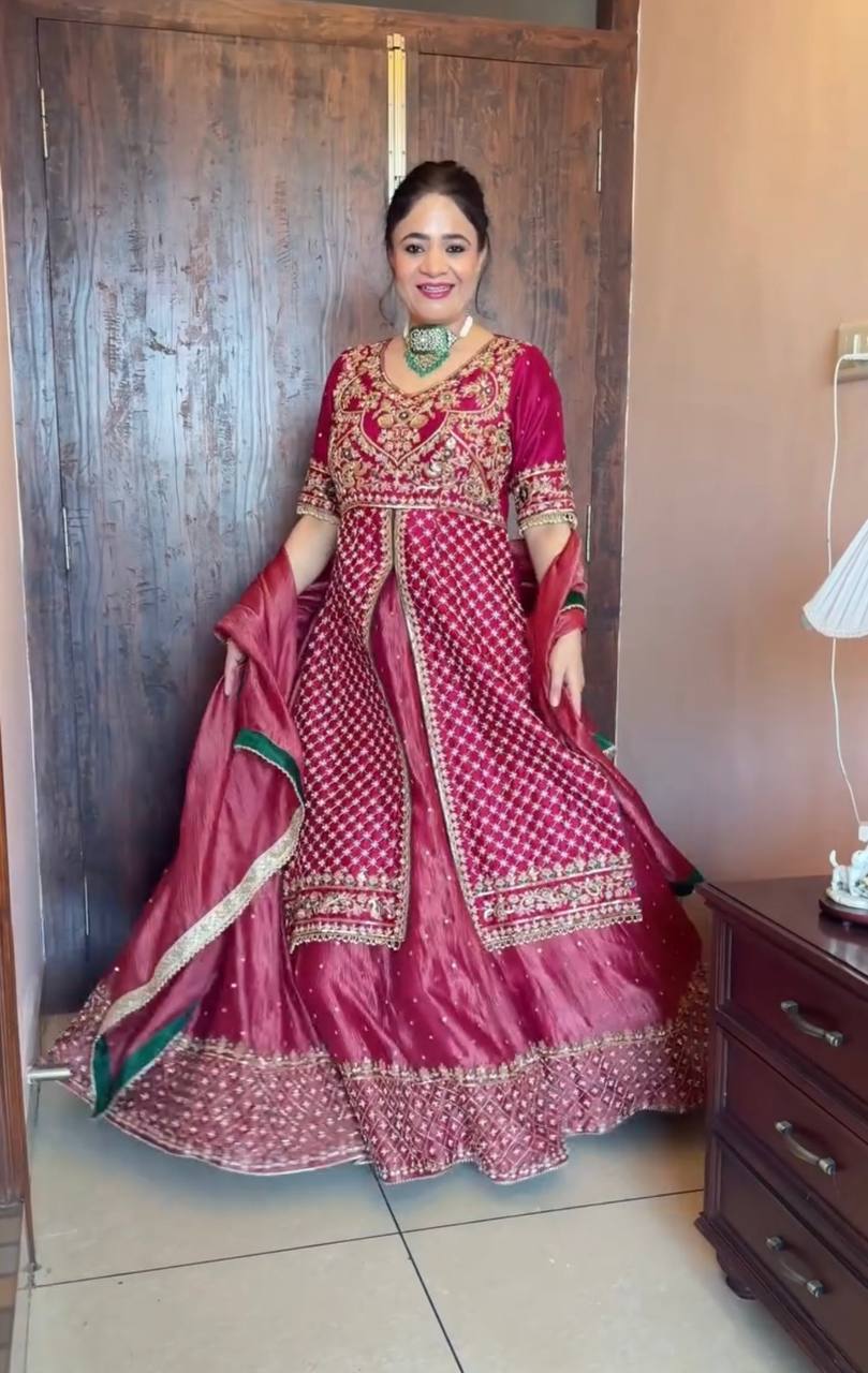 Pink Silk Kali Cut Lehenga Set ClothsVilla