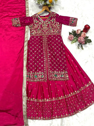 Pink Silk Kali Cut Lehenga Set ClothsVilla