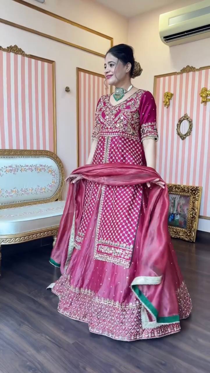 Pink Silk Kali Cut Lehenga Set ClothsVilla