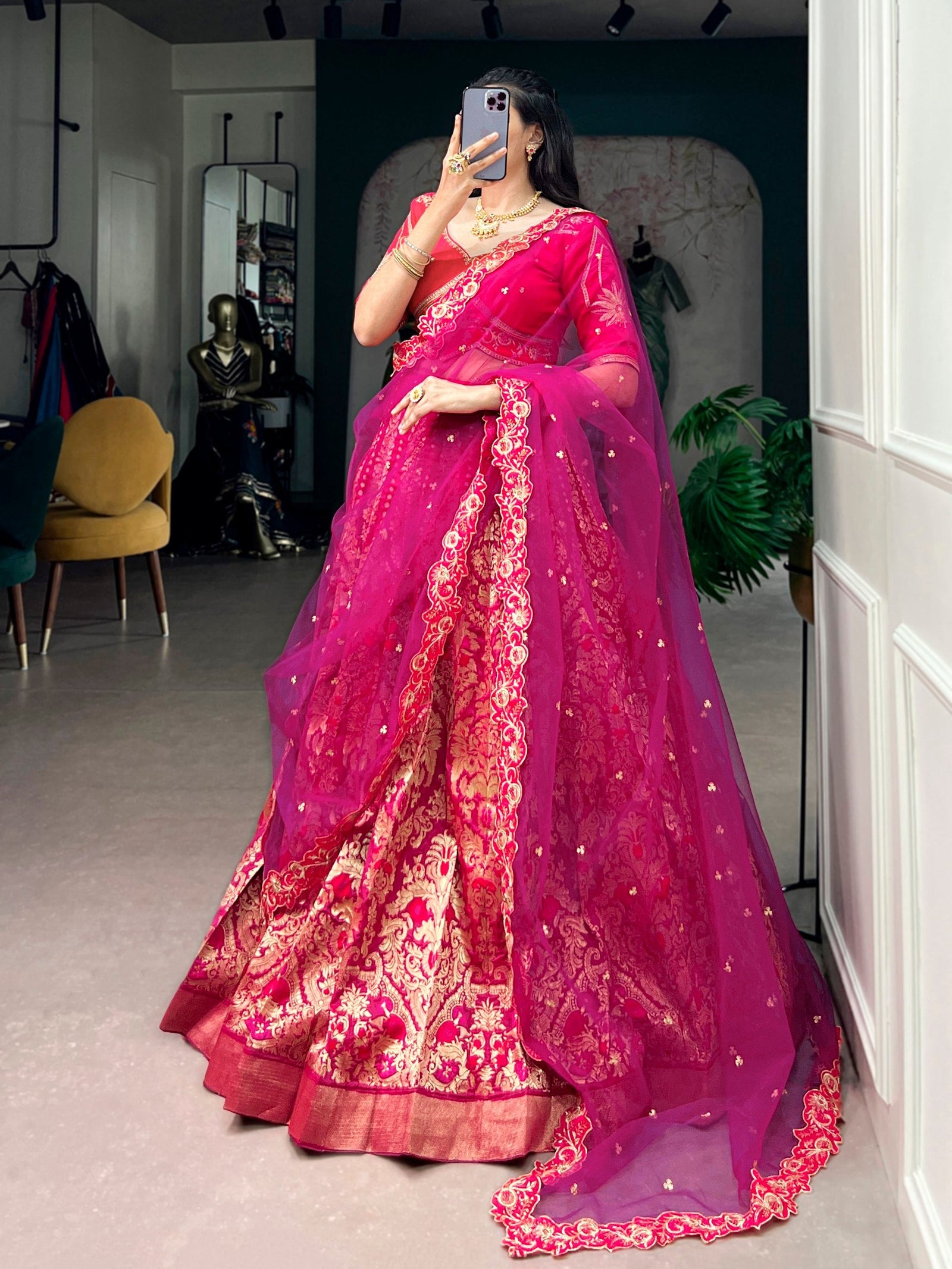 Pink Silk Lehenga Choli with Zari Work ClothsVilla