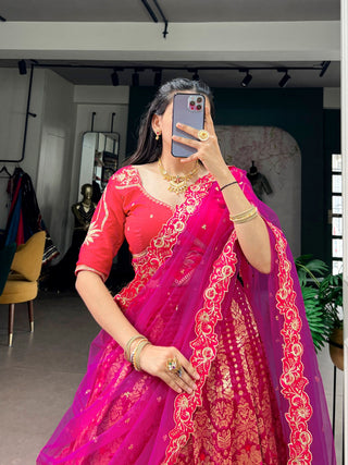 Pink Silk Lehenga Choli with Zari Work ClothsVilla