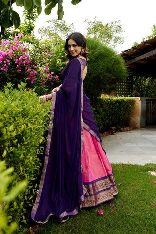Pink Silk Lehenga Set with Zari Weaving work ClothsVilla