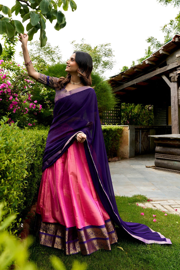 Pink Silk Lehenga Set with Zari Weaving work ClothsVilla