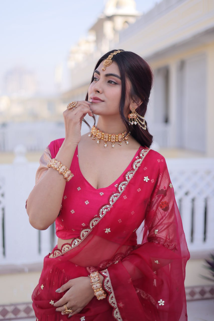 Pink Silk Meena Weaving Lehenga ClothsVilla