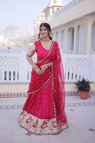 Pink Silk Meena Weaving Lehenga ClothsVilla