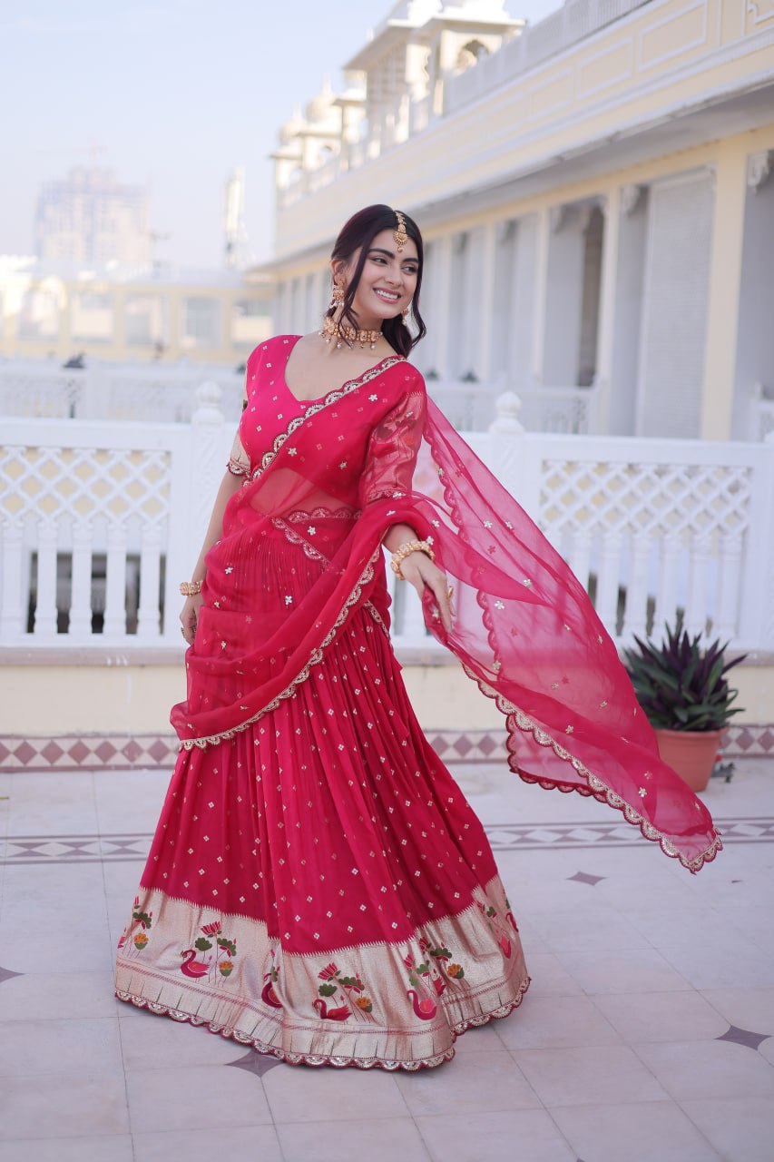 Pink Silk Meena Weaving Lehenga ClothsVilla