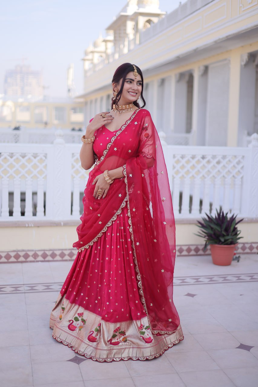 Pink Silk Meena Weaving Lehenga ClothsVilla