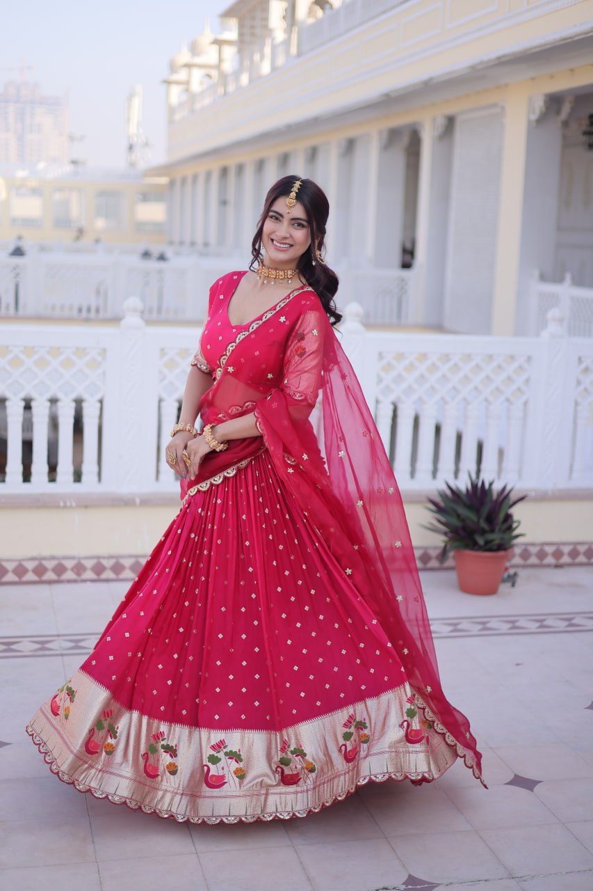Pink Silk Meena Weaving Lehenga ClothsVilla