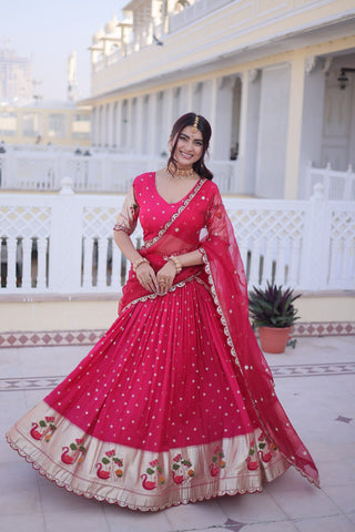 Pink Silk Meena Weaving Lehenga ClothsVilla