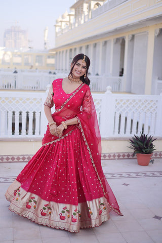 Pink Silk Meena Weaving Lehenga ClothsVilla