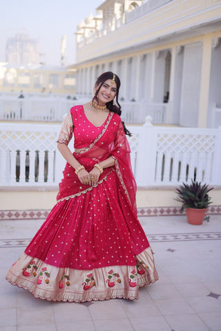 Pink Silk Meena Weaving Lehenga ClothsVilla