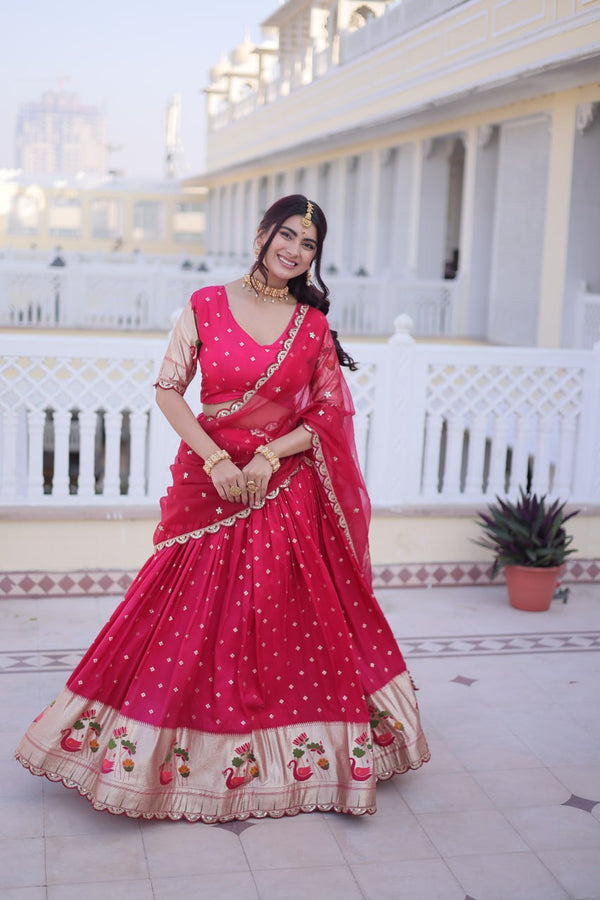 Pink Silk Meena Weaving Lehenga ClothsVilla