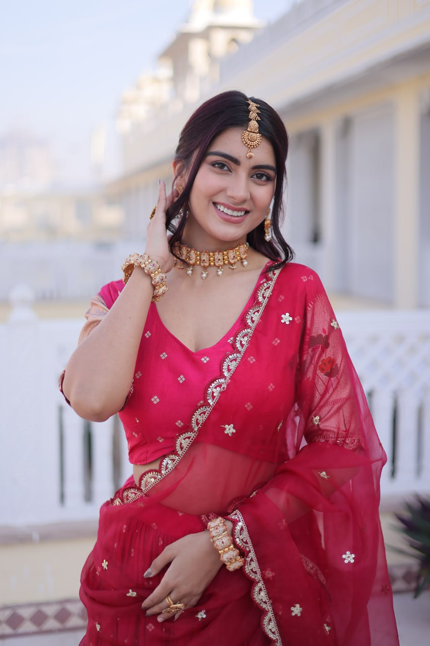 Pink Silk Meena Weaving Lehenga ClothsVilla